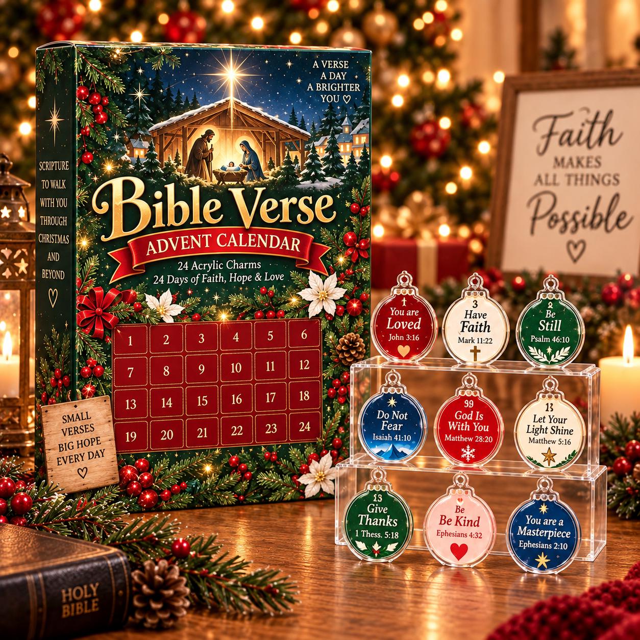 Bible Verse Advent Calendar HG, 24 Day Christian Christmas Countdown, Scripture Acrylic Charms, Faith Christmas Gift, Religious Advent Calendar HG - Image 2