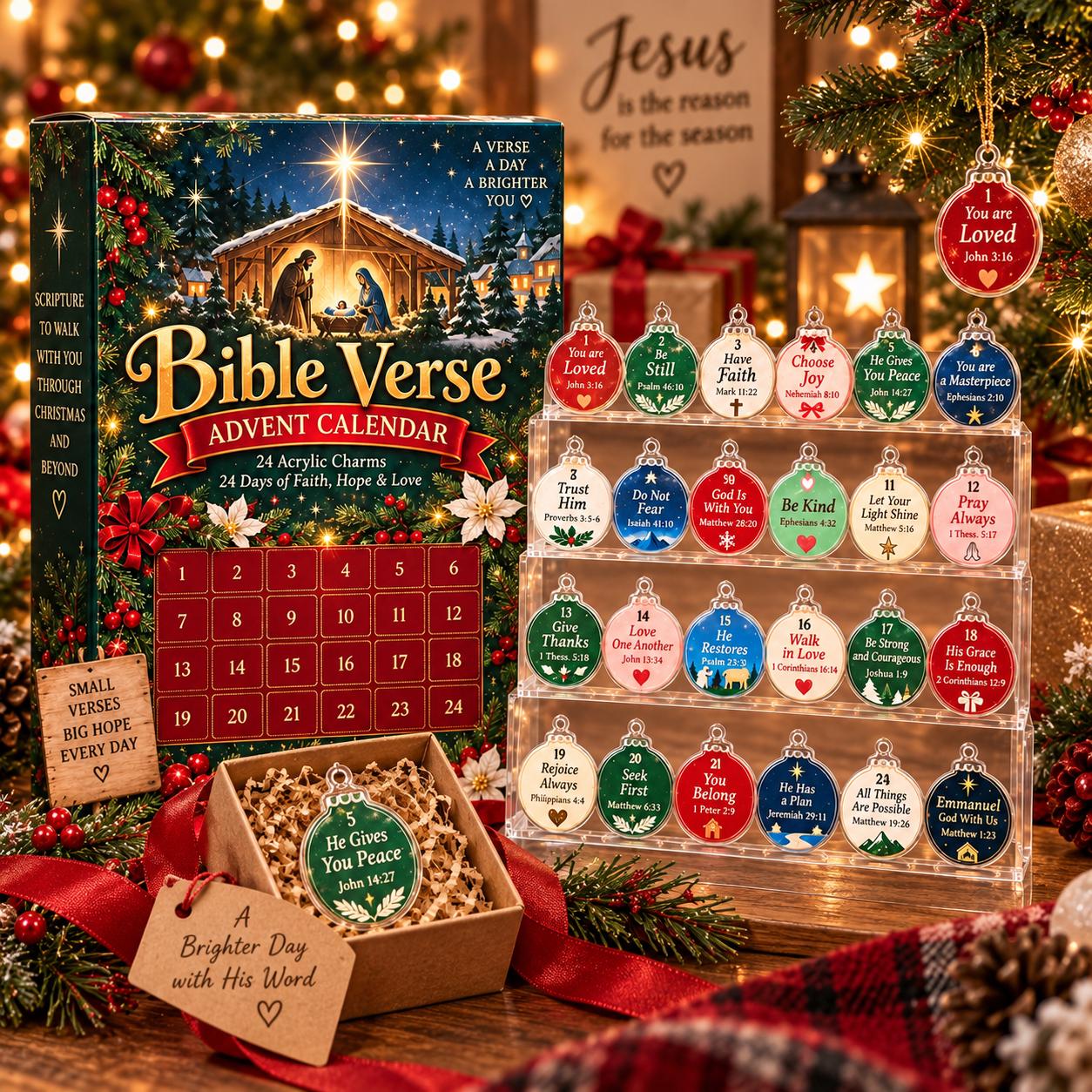 Bible Verse Advent Calendar HG, 24 Day Christian Christmas Countdown, Scripture Acrylic Charms, Faith Christmas Gift, Religious Advent Calendar HG - Image 5