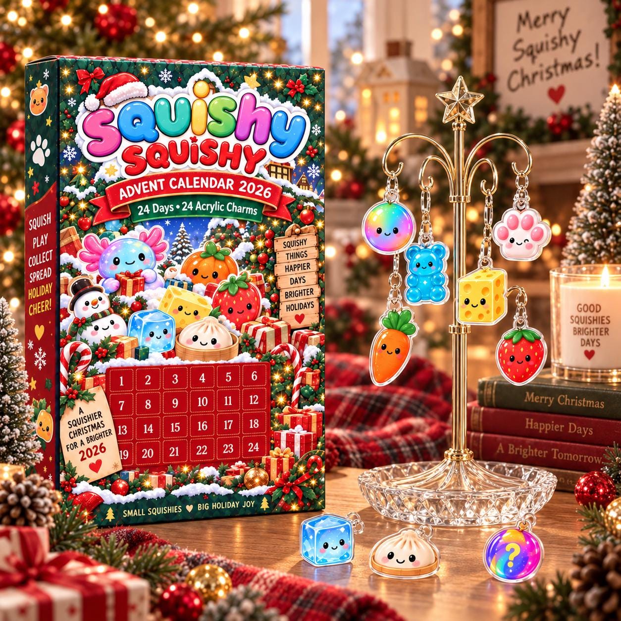 2026 Squishy Advent Calendar HG, 24-Day Christmas Countdown Box, 24 Acrylic Squishy Charms, Kawaii Mystery Collectible Calendar - Image 3