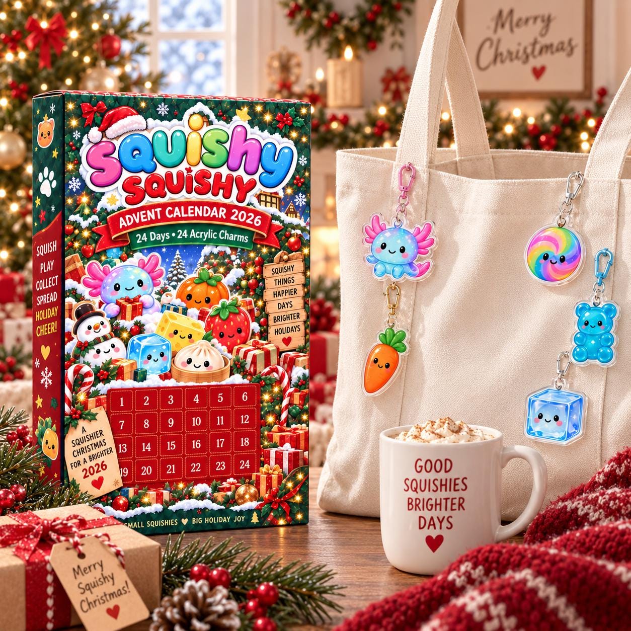 2026 Squishy Advent Calendar HG, 24-Day Christmas Countdown Box, 24 Acrylic Squishy Charms, Kawaii Mystery Collectible Calendar - Image 4