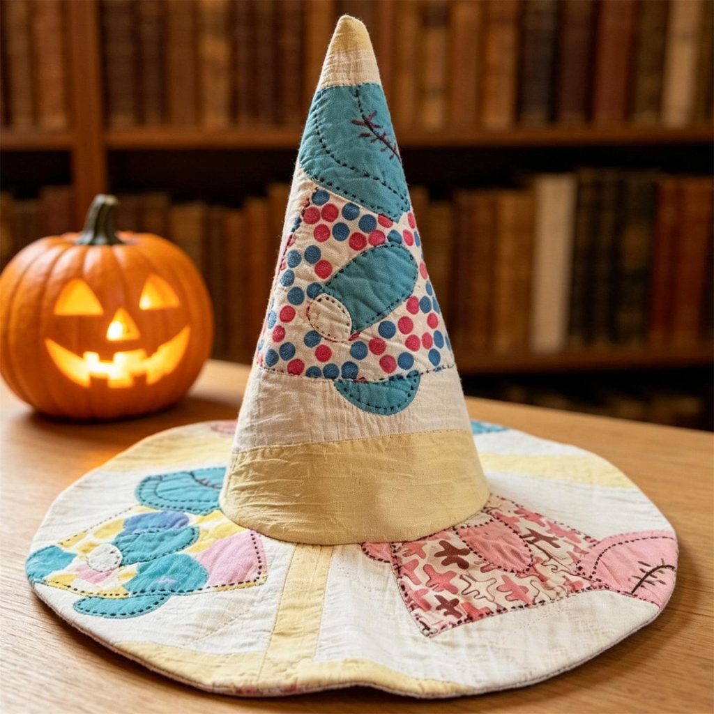 Quilted Witch Hat HG HG ,Halloween Wizard Hat,Gothic Cosplay Costume Accessory,Wide Brim Hat, Halloween Party Gifts,Vintage Halloween Decoration