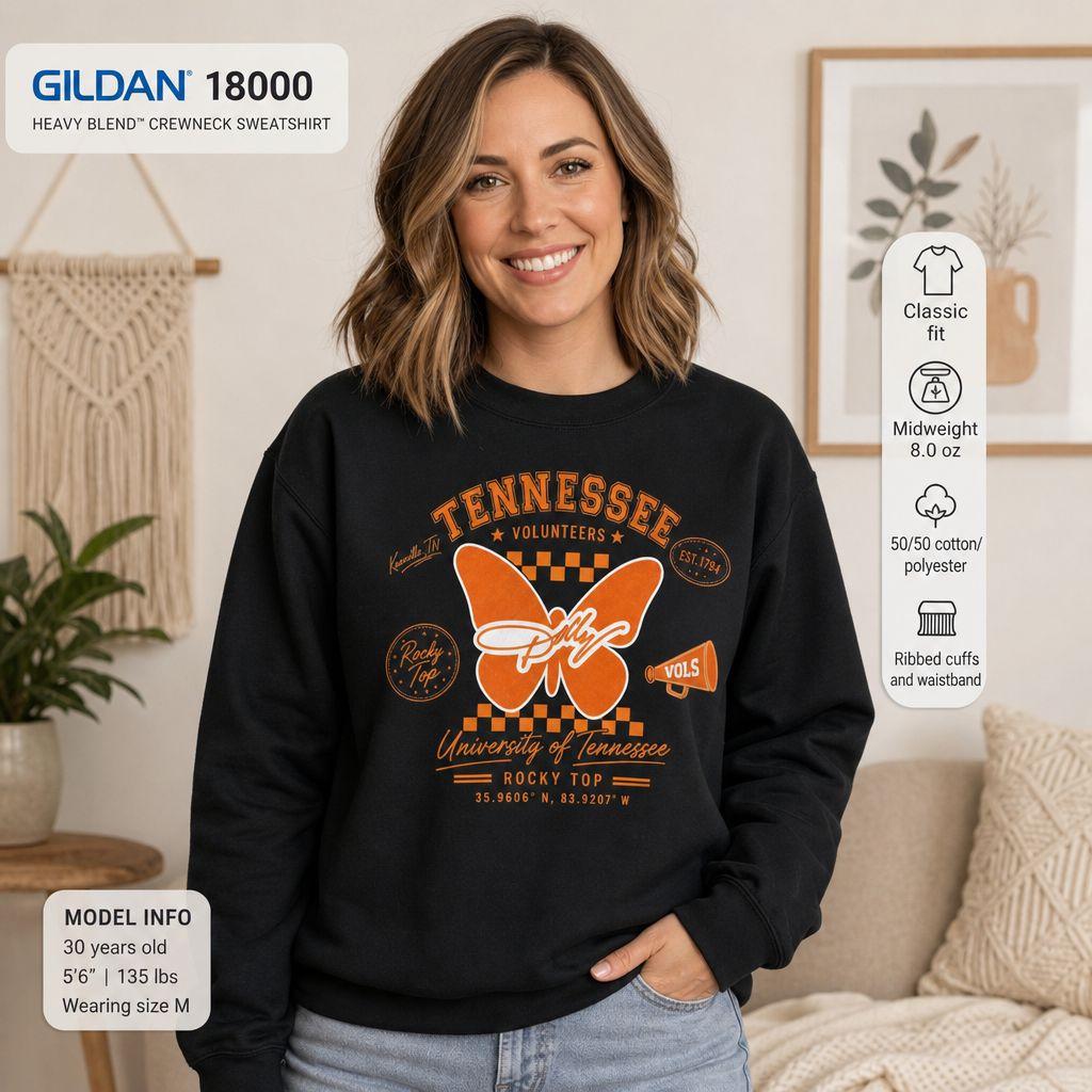 Tennessee Volunteers Dolly Butterfly Crewneck Sweatshirt | Orange Retro Dolly Collegiate HFN HFN Shirt