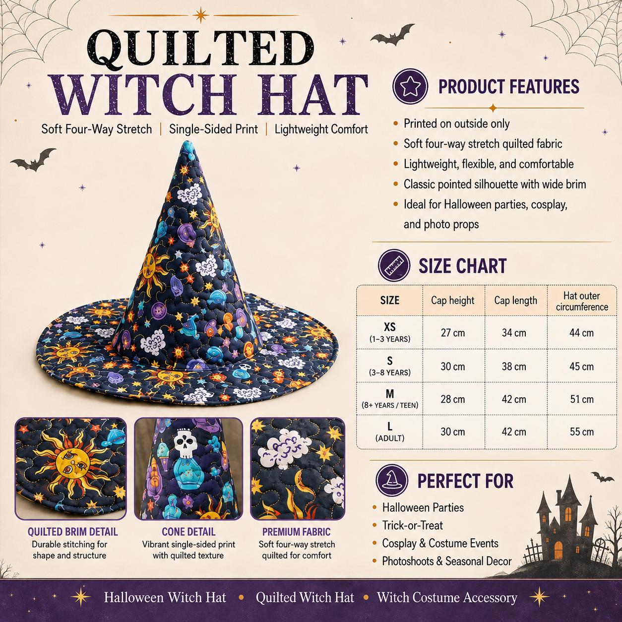 Retro Breast Cancer Witch Hat HG , Fight Like a Witch Quilted Hat, Pink Ribbon Gift - Image 7