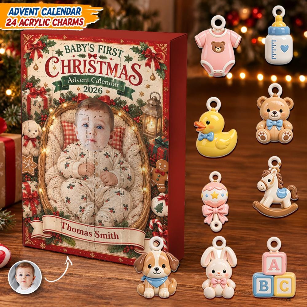 Baby First Christmas Advent Calendar HG, Personalized 24 Acrylic Charms, Custom Photo Keepsake, 2026 Countdown