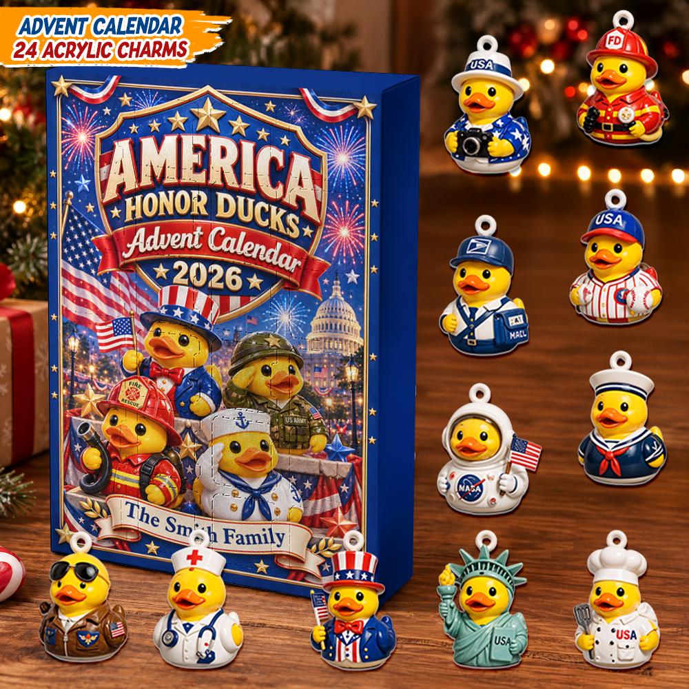 America Honor Ducks Advent Calendar HG, 24 Acrylic Charms, 2026 Patriotic Duck Countdown, American Keepsake