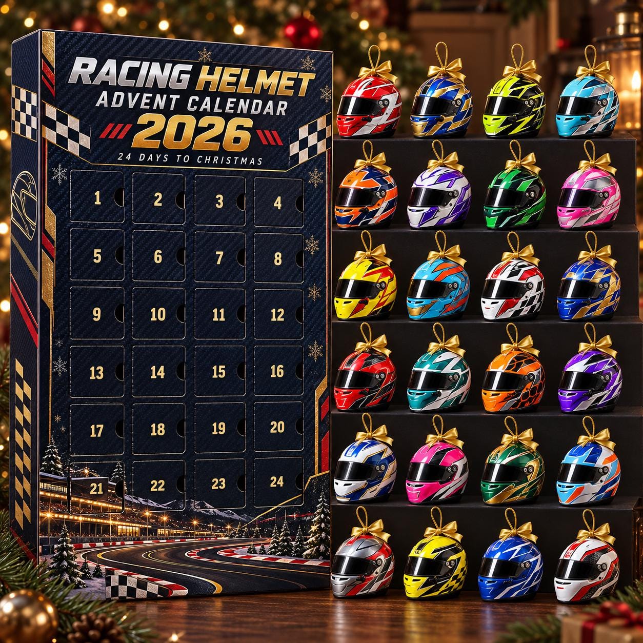 2026 Racing Helmet Advent Calendar HG, 24 Day Motorsport Christmas Countdown, Race Car Fan Ornament Gift