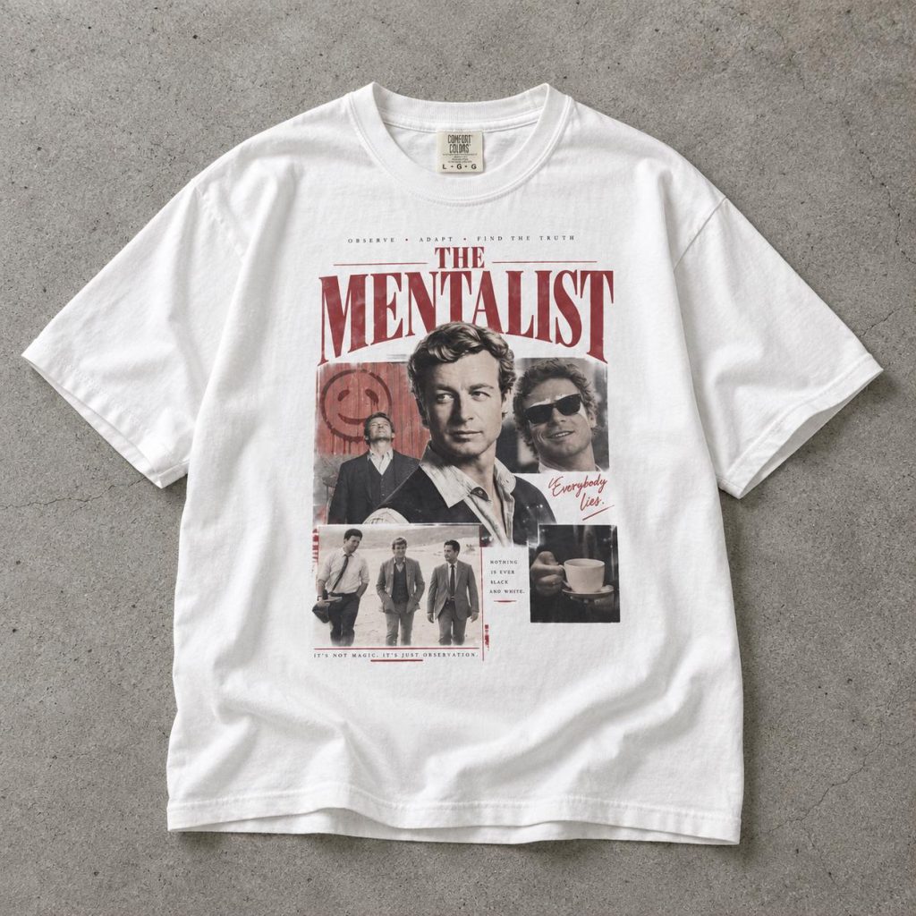 The Mentalist Graphic T-Shirt | Retro TV Show Poster Shirt | Vintage Patrick Jane Tee | Bruno Heller HFN Shirt