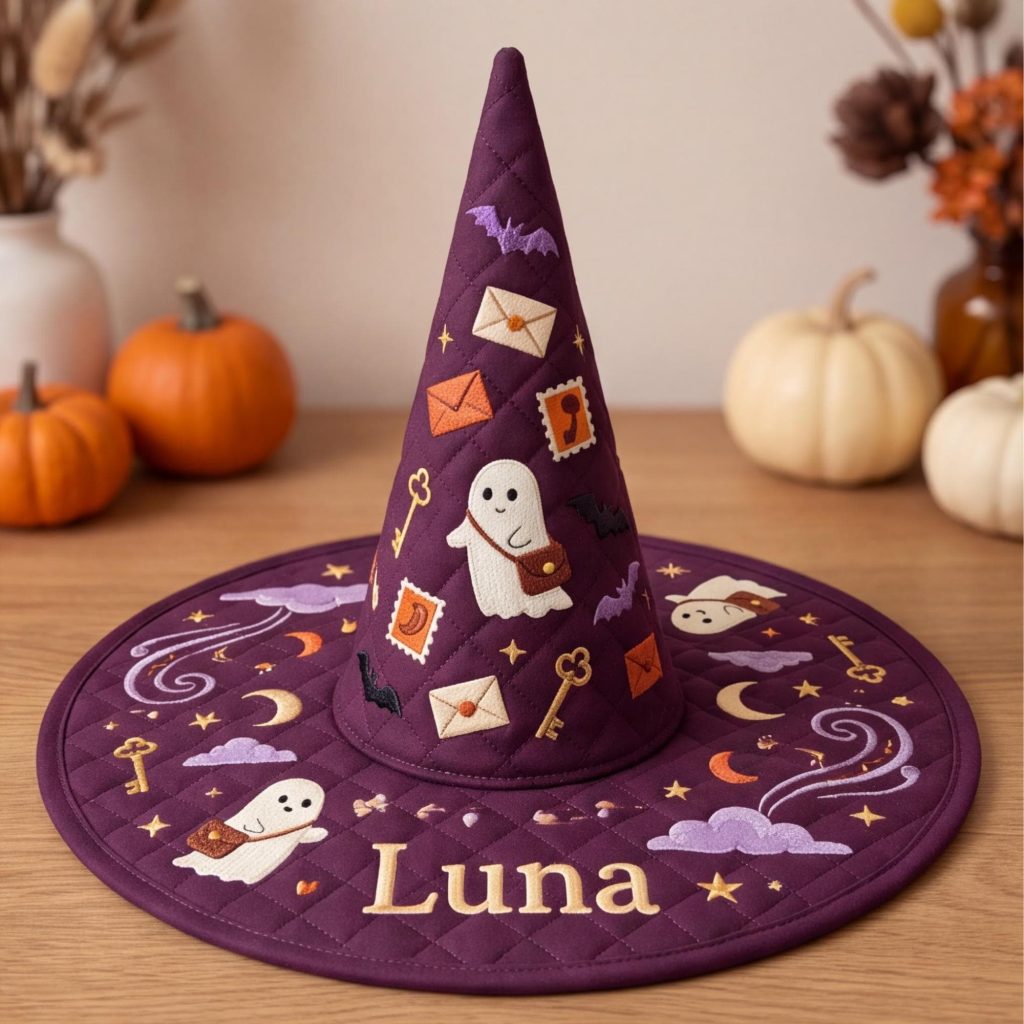 All Over Print Quilted Witch Hat HG HG , Personalized Ghost Mail Halloween Hat, Spooky Postal Costume