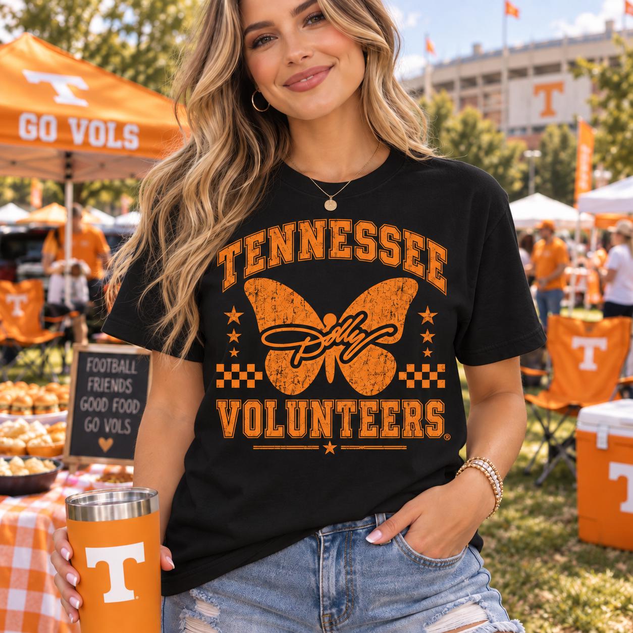 Tennessee Volunteers Butterfly Shirt, University of Tennessee Vols Tee| T-shirt, Dolly tribute, Game Day Retro Orange and White Tshirt HFN Shirt - Image 4