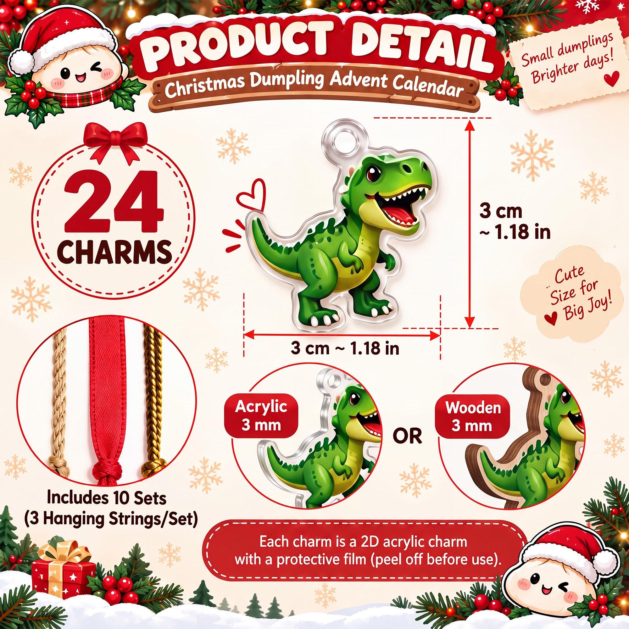 Personalized Dinosaur Advent Calendar HG, Custom Photo & Name, 24 Acrylic Dino Ornaments - Image 8