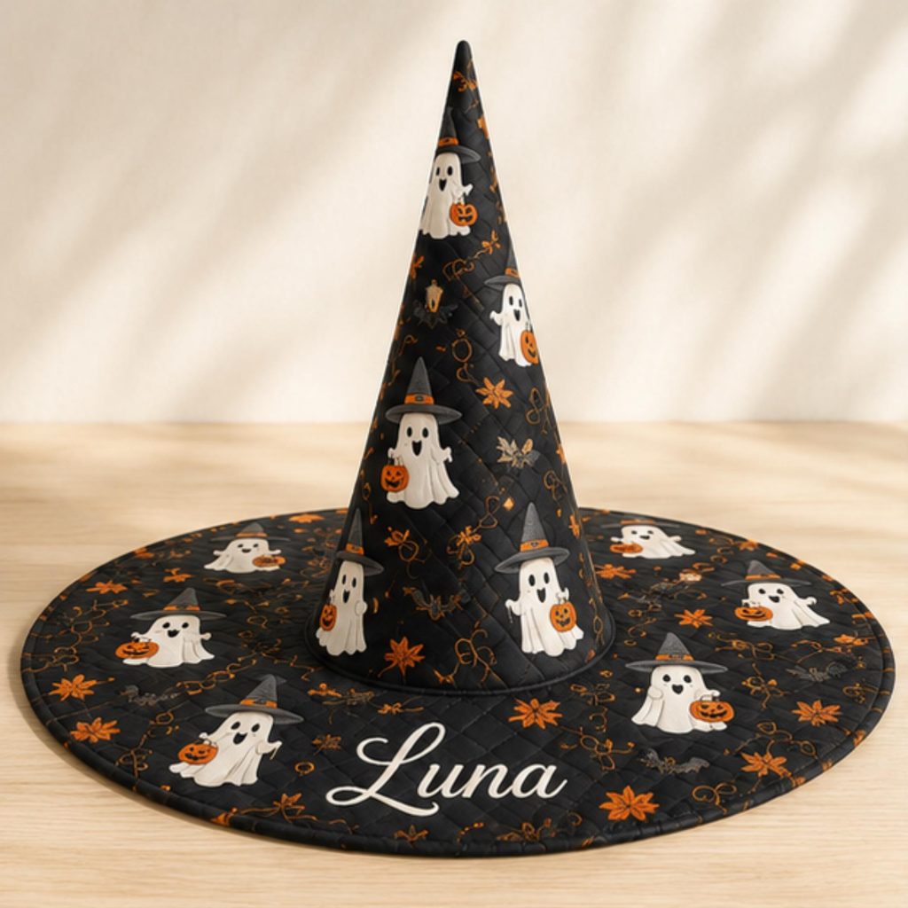 Personalized Quilted Witch Hat HG  HG , Ghost Pumpkin Halloween Hat, Cute Spooky Costume Accessory