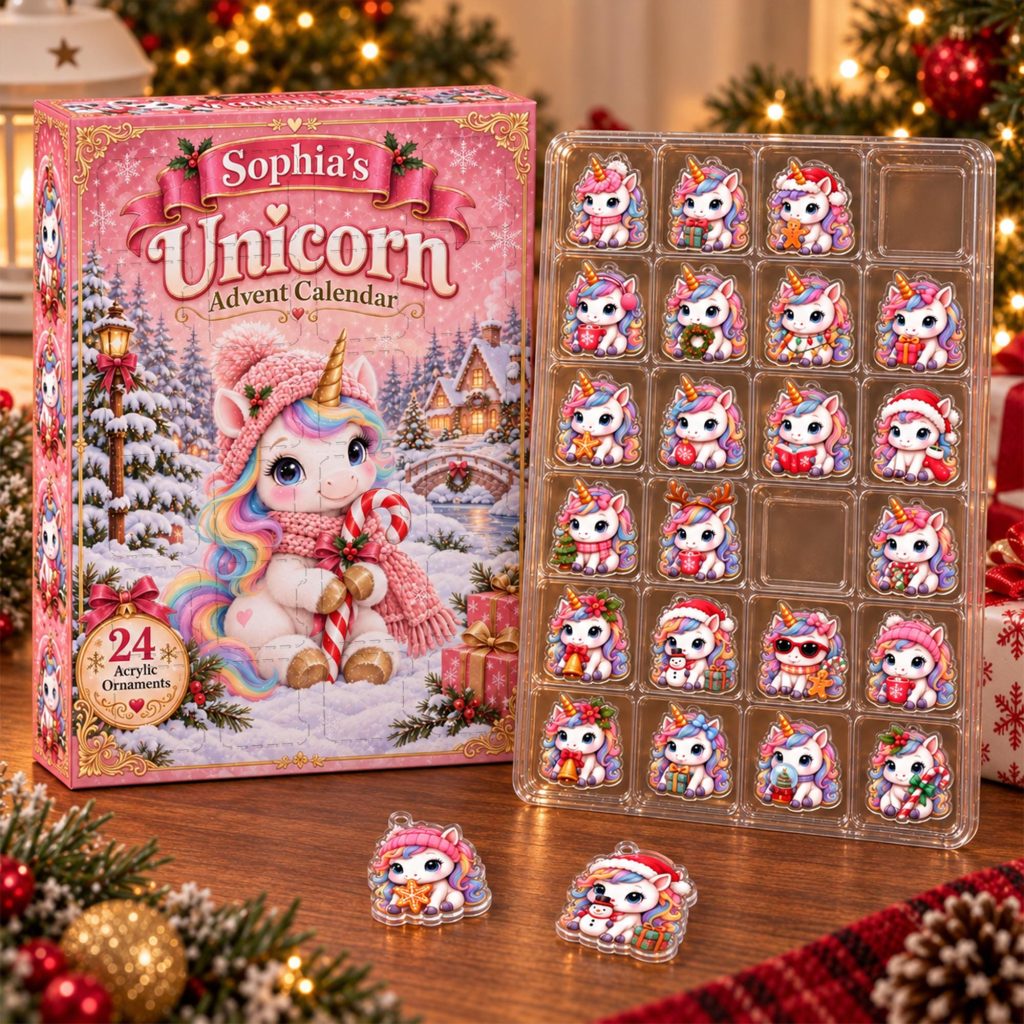 Personalized Unicorn Advent Calendar HG: Custom Name, 24 Acrylic Blind Box Ornaments
