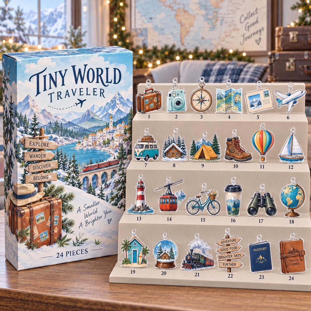 Travel Advent Calendar HG, 24 Acrylic Hanging Tokens, World Traveler Christmas Countdown Gift, Collectible Adventure Ornaments