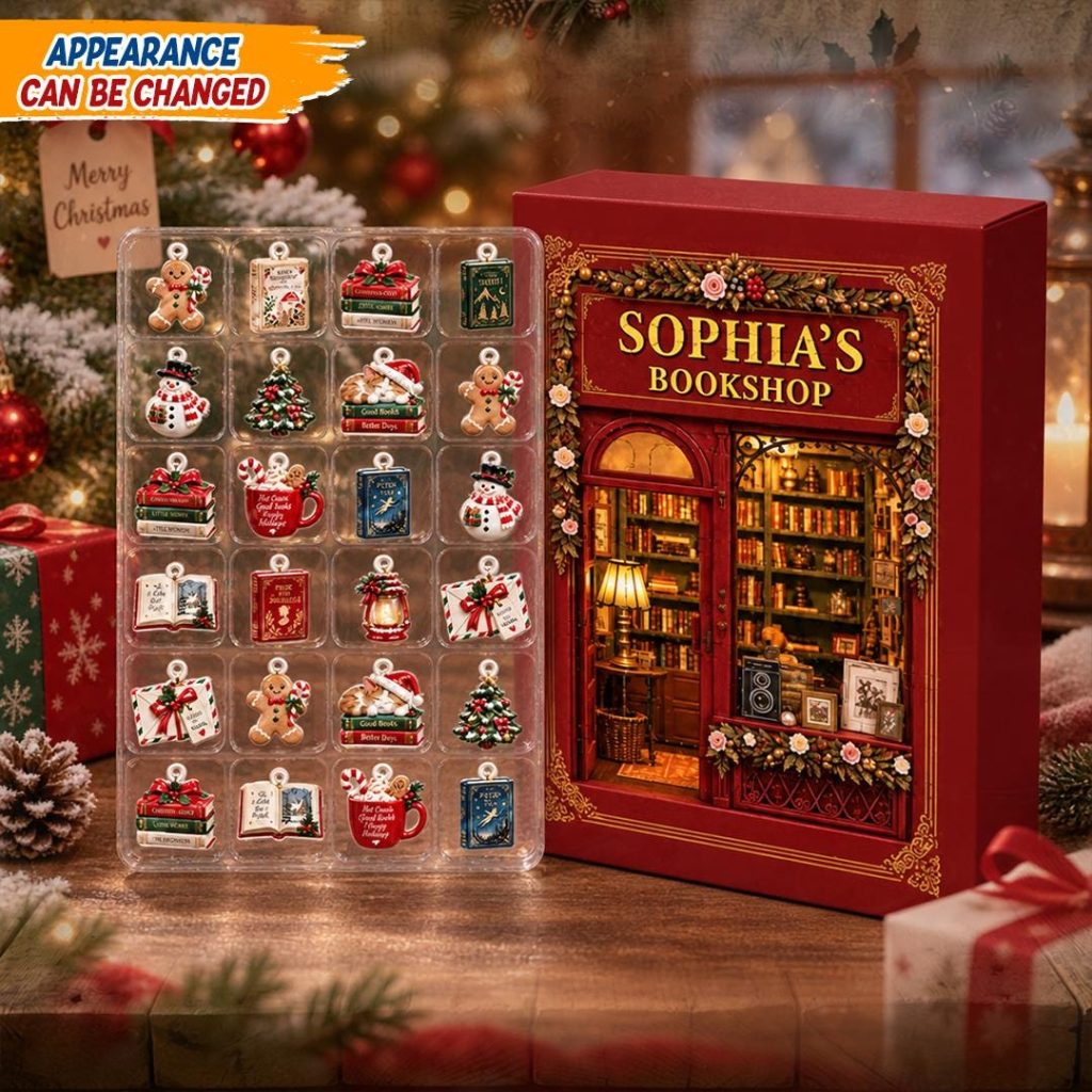 Personalized Book Lover Advent Calendar HG, 24 Acrylic Charms, Custom Name Christmas Countdown Gift