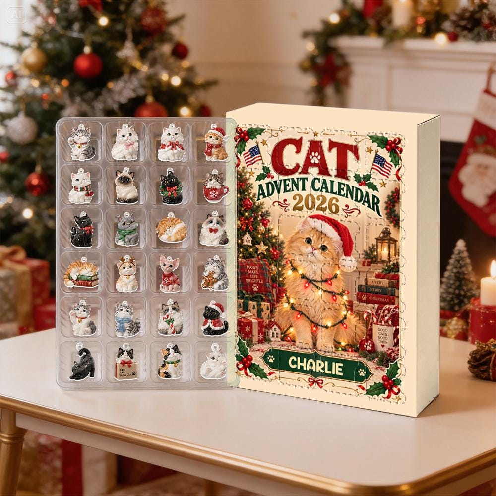 Personalized Cat Advent Calendar HG 2026, 24 Acrylic Charms, Christmas Countdown Gift for Cat Lovers - Image 2