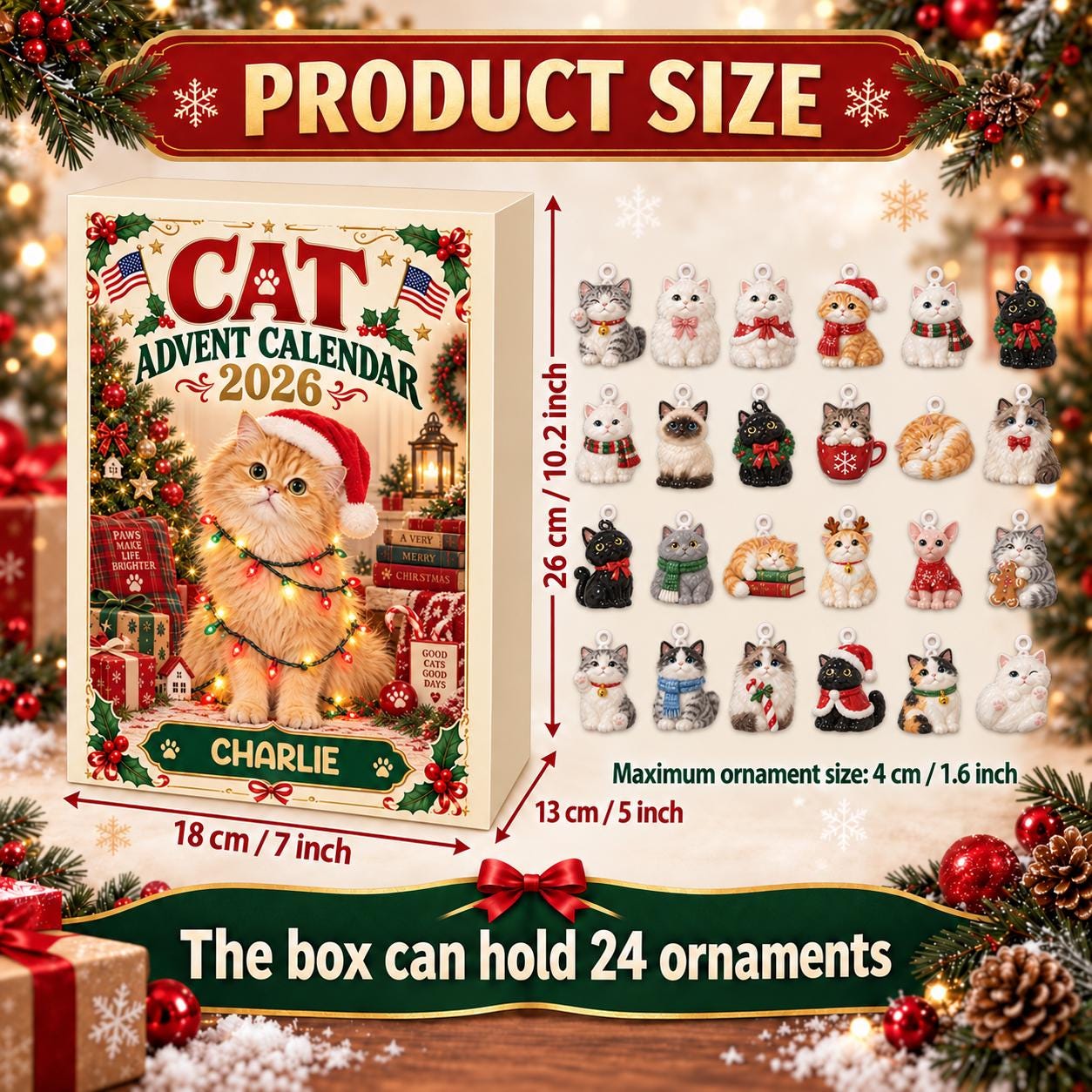 Personalized Cat Advent Calendar HG 2026, 24 Acrylic Charms, Christmas Countdown Gift for Cat Lovers - Image 7