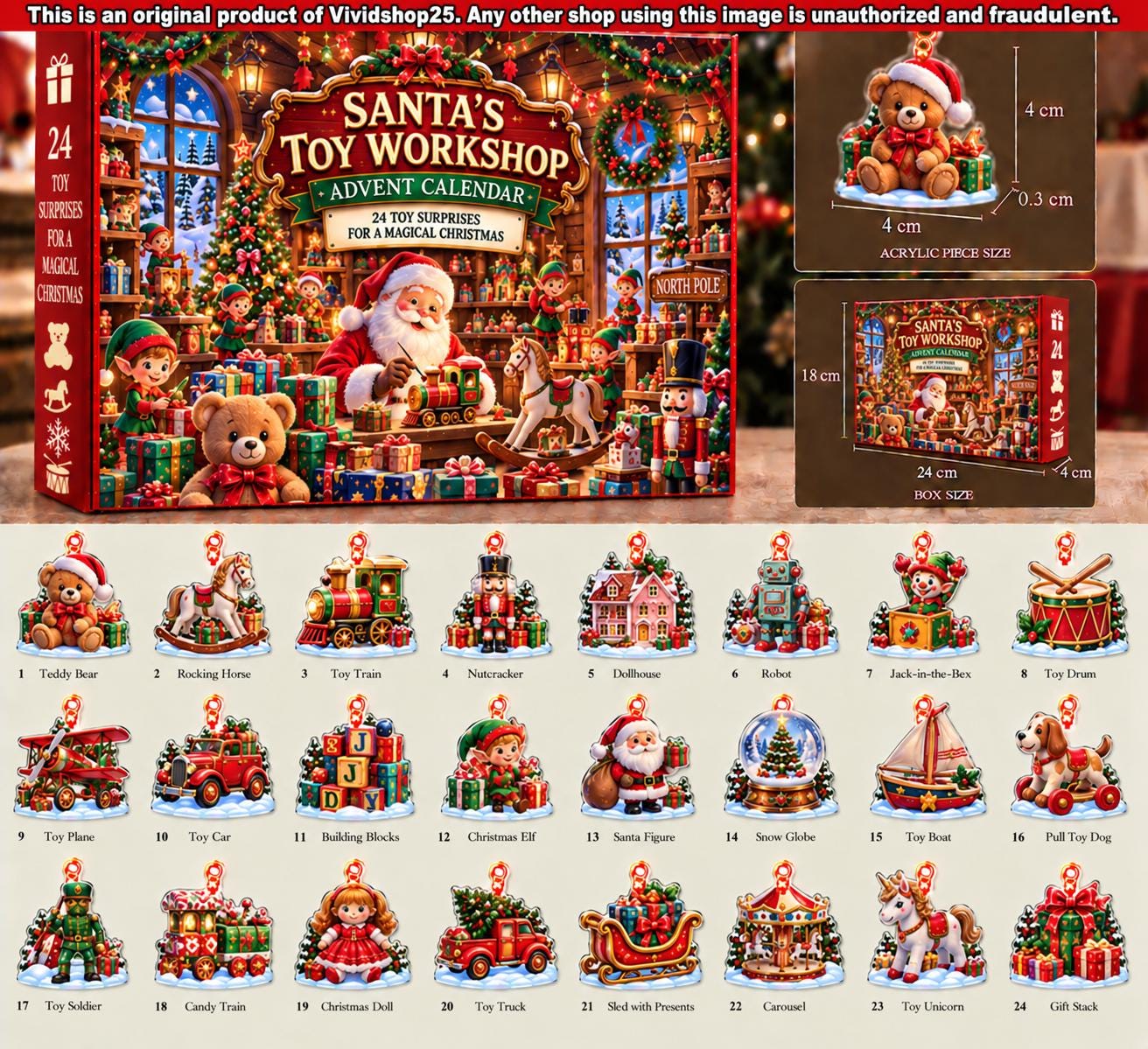 Santa Toy Workshop Advent Calendar HG 2026, Christmas Advent Calendar HG, 24 Acrylic Christmas Toys, Xmas Countdown Gift for Kids, Xmas Gift - Image 2