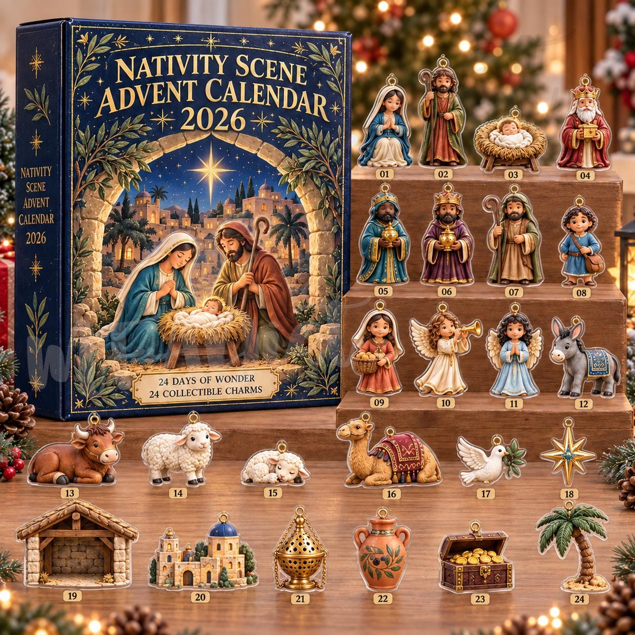 Nativity Advent Calendar HG 2026, 24 Day Christmas Countdown, Acrylic Nativity Ornaments, Christian Christmas Gift for Kids & Family