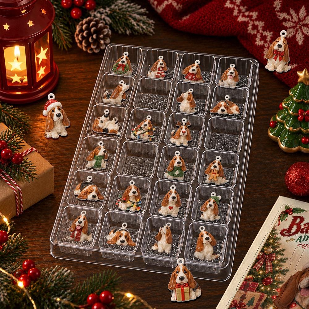 Basset Hound Advent Calendar HG 2026, Personalized Dog Christmas Countdown Box with 24 Acrylic Charms, Dog Lover Gift - Image 3