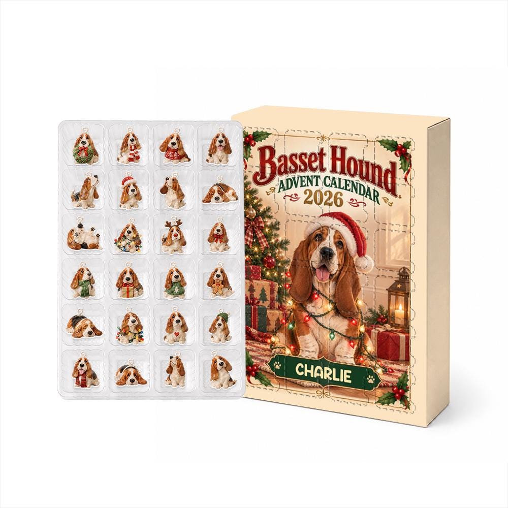 Personalized Basset Hound Advent Calendar HG, 24 Acrylic Charms, Custom Dog Name, Holiday Countdown, Pet Lover Gift - Image 5