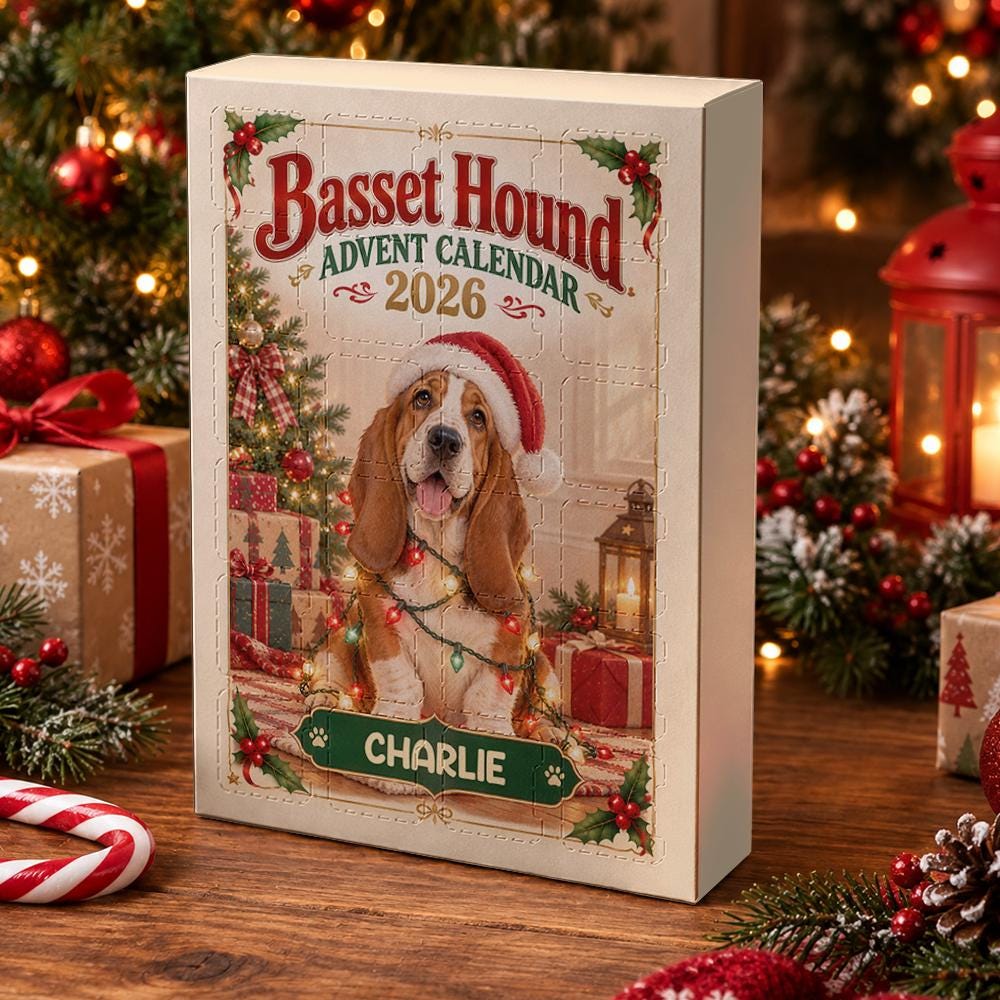 Personalized Basset Hound Advent Calendar HG, 24 Acrylic Charms, Custom Dog Name, Holiday Countdown, Pet Lover Gift - Image 3