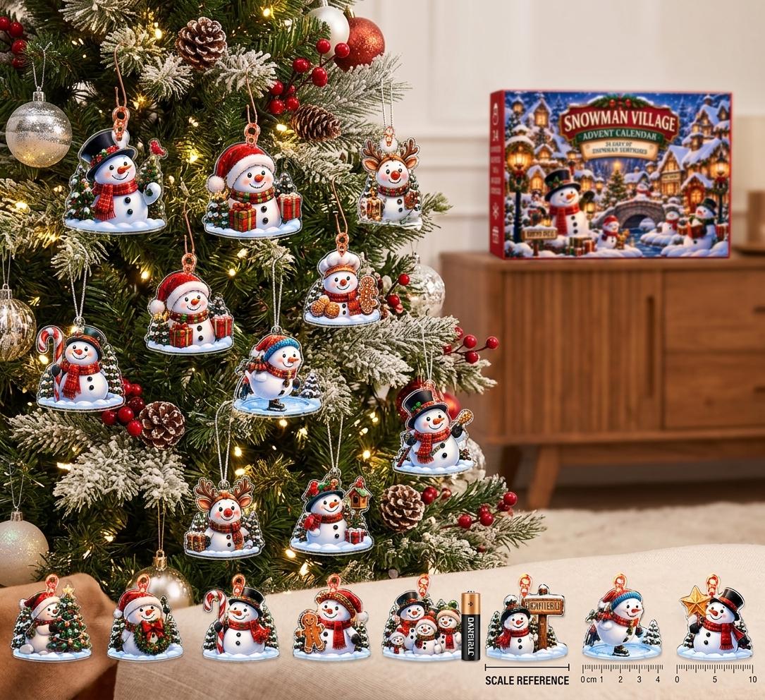 Snowman Advent Calendar HG 2026, 24 Acrylic Christmas Ornaments, Snowman Village Christmas Countdown, Christmas Gift for Kids Family - Image 6