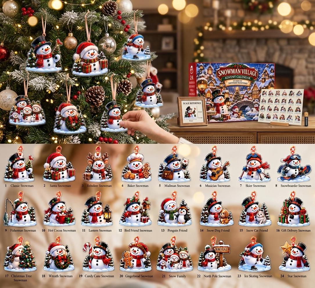 Snowman Advent Calendar HG 2026, 24 Acrylic Christmas Ornaments, Snowman Village Christmas Countdown, Christmas Gift for Kids Family - Image 4