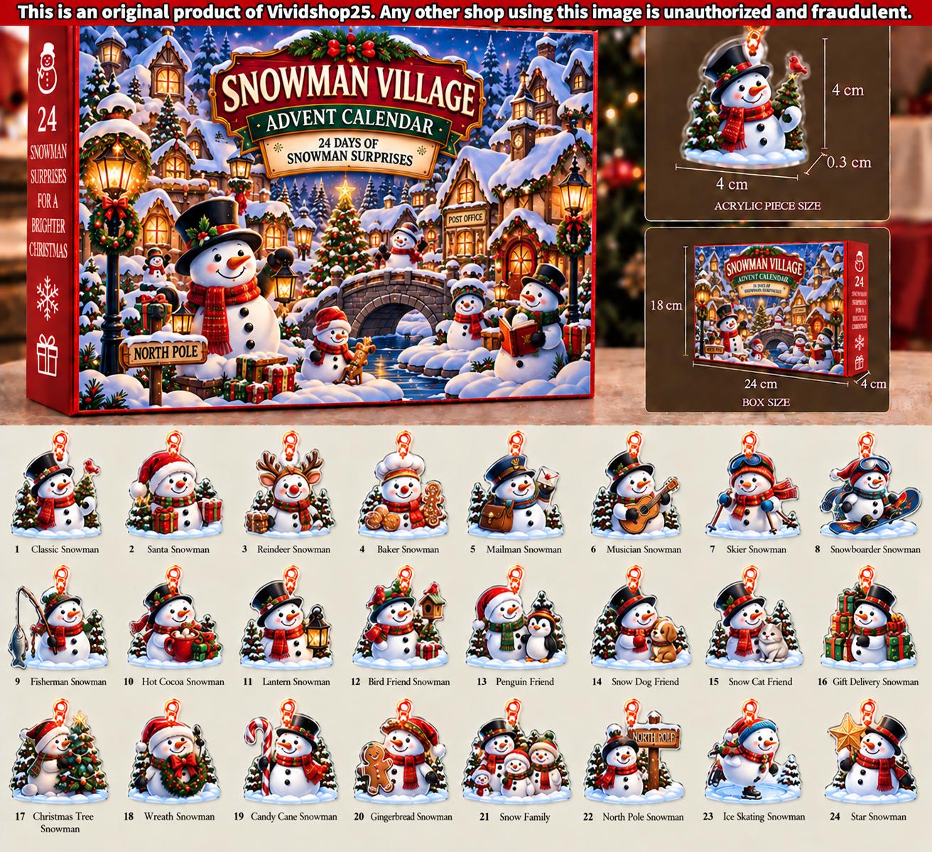 Snowman Advent Calendar HG 2026, 24 Acrylic Christmas Ornaments, Snowman Village Christmas Countdown, Christmas Gift for Kids Family - Image 2