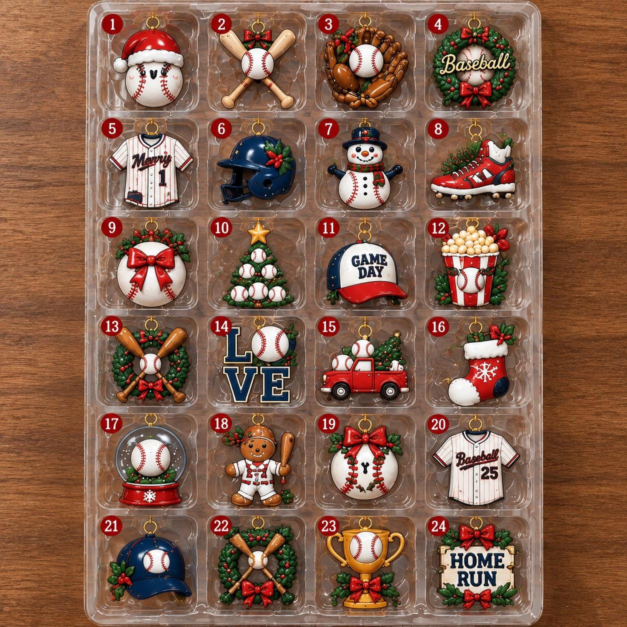 Baseball Advent Calendar HG 2026, Christmas Countdown Box, 24 Baseball Charms, Personalized Name Holiday Keepsake, Baseball Player Gift - Image 2