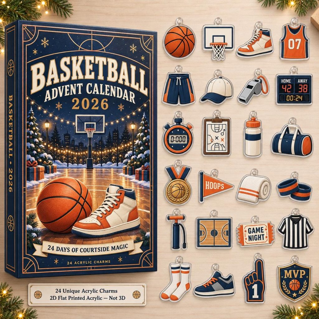 Basketball Turquoise Theme Advent Calendar HG 2026 - 24-Day Festive Countdown, Acrylic Charms Blind Box - Gift For Basketball Lovers
