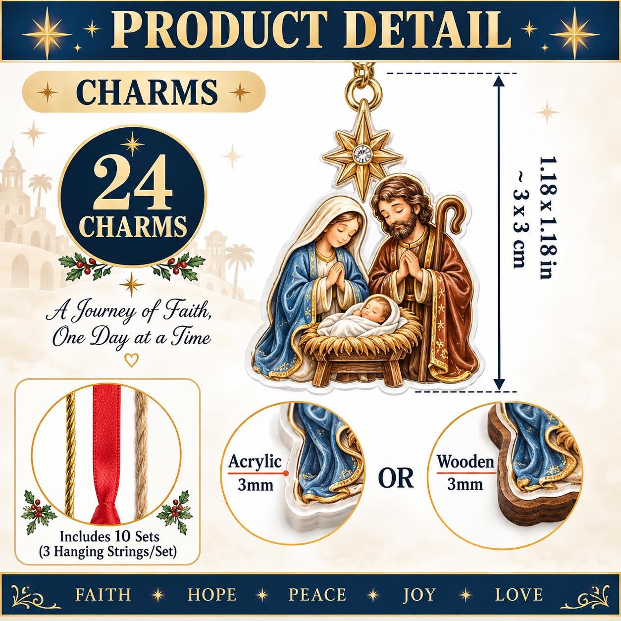 Nativity Advent Calendar HG 2026, 24 Days Christmas Countdown with Acrylic Ornaments, Religious Christian Gift for Family, Jesus Birth Decor - Image 6