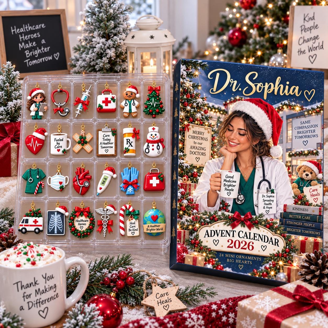 Personalized Doctor Advent Calendar HG, Healthcare Countdown, 24 Mini Ornaments, Custom Name Medical Gift, Christmas GIFT 2026, Doctor Decor - Image 2