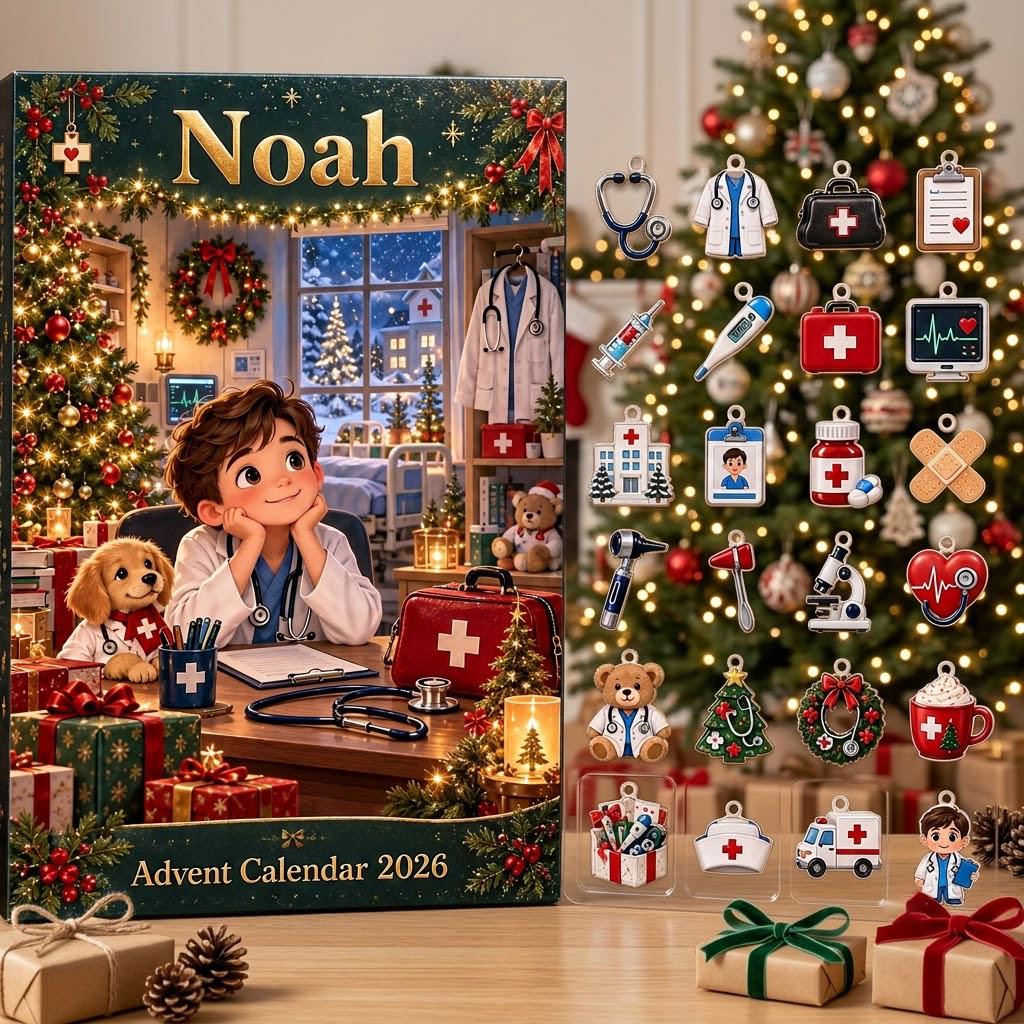 Personalized Doctor Advent Calendar HG, 24 Medical Christmas Charms, Custom Name Future Doctor Gift, Holiday Countdown Box - Image 5