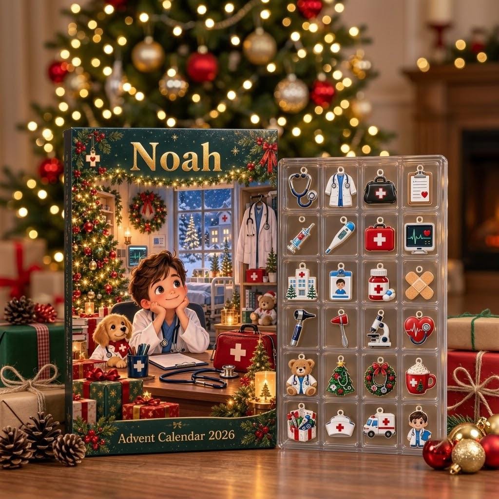 Personalized Doctor Advent Calendar HG, 24 Medical Christmas Charms, Custom Name Future Doctor Gift, Holiday Countdown Box - Image 8