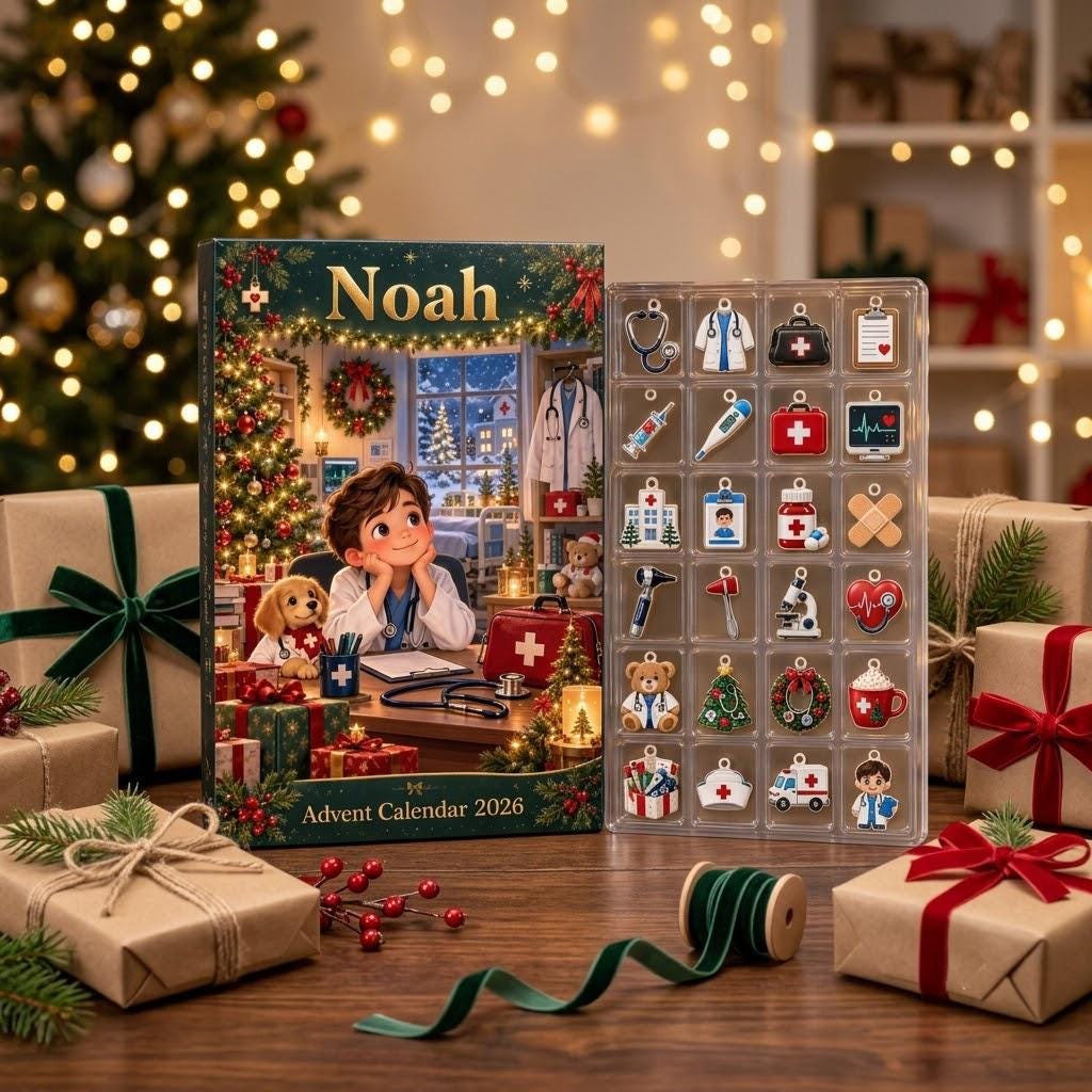 Personalized Doctor Advent Calendar HG, 24 Medical Christmas Charms, Custom Name Future Doctor Gift, Holiday Countdown Box - Image 9