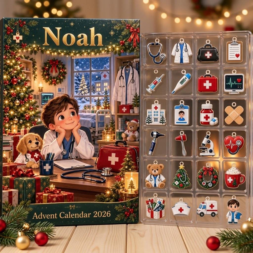 Personalized Doctor Advent Calendar HG, 24 Medical Christmas Charms, Custom Name Future Doctor Gift, Holiday Countdown Box - Image 7
