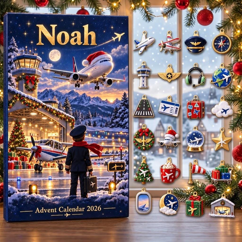 Personalized Pilot Advent Calendar HG, 24 Airplane Christmas Charms, Custom Name Aviation Gift, Holiday Countdown Box - Image 6
