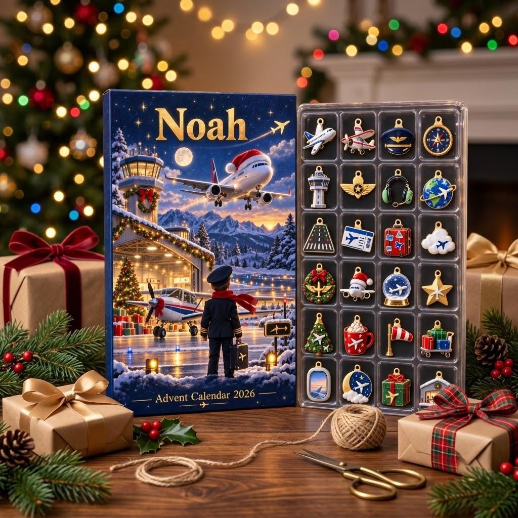 Personalized Pilot Advent Calendar HG, 24 Airplane Christmas Charms, Custom Name Aviation Gift, Holiday Countdown Box - Image 8