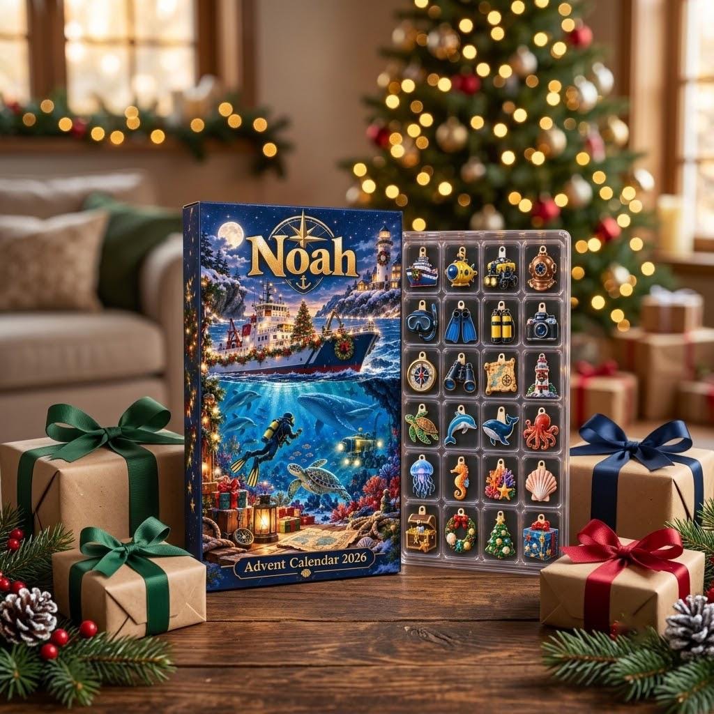 Personalized Nautical Advent Calendar HG, 24 Ocean Explorer Charms, Custom Name Scuba Diver Gift, Christmas Countdown - Image 8