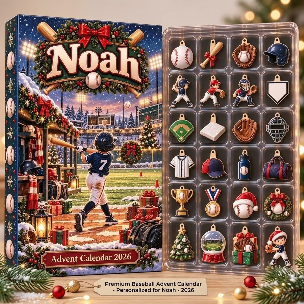 Personalized Baseball Advent Calendar HG 2026, 24 Sports Charms, Custom Name Christmas Countdown Gift for Baseball Players - Image 6