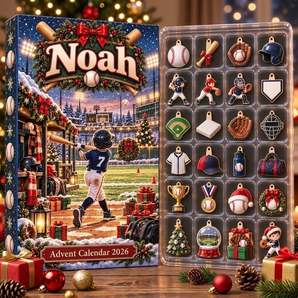 Personalized Baseball Advent Calendar HG 2026, 24 Sports Charms, Custom Name Christmas Countdown Gift for Baseball Players - Image 7