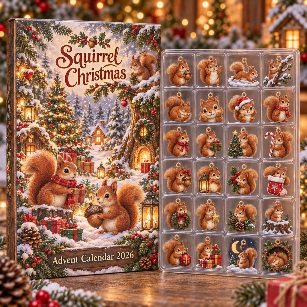 Personalized Squirrel Advent Calendar HG 2026, Cute Woodland Christmas Countdown, Custom Name Holiday Gift, Forest Animal Xmas Decor