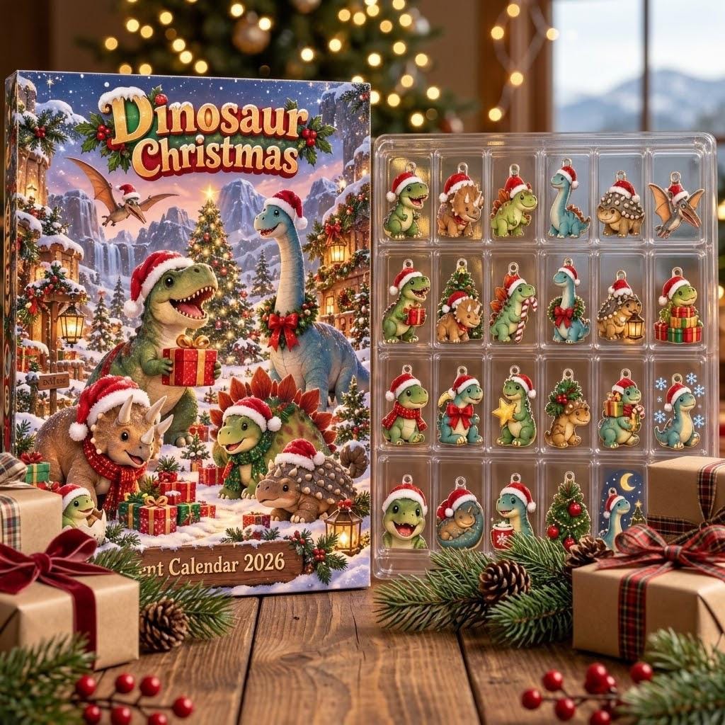 Personalized Dinosaur Christmas Advent Calendar HG 2026, Cute Dino Holiday Countdown, Kids Christmas Gift, Custom Name Advent Box - Image 8