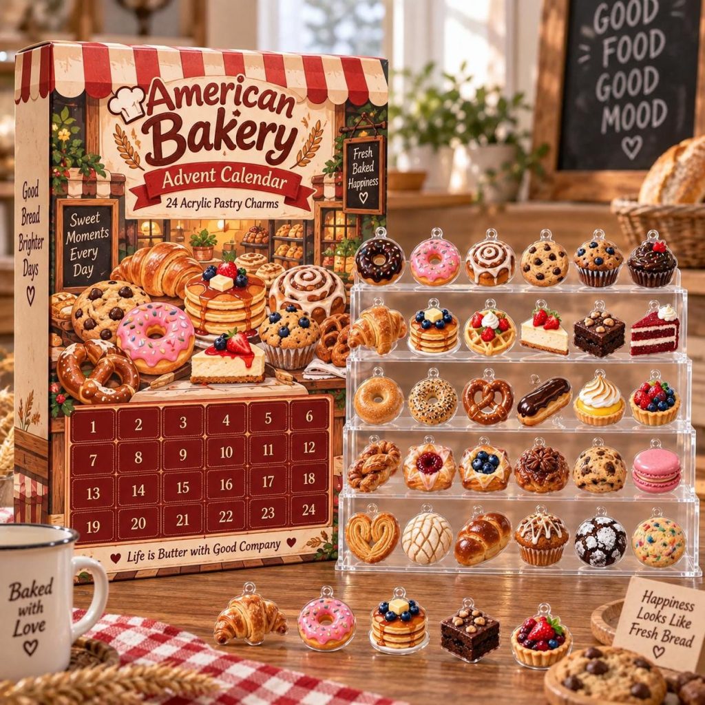 American Bakery Advent Calendar HG, 24 Day Pastry Christmas Countdown, Bakery Acrylic Charms, Baker Gift, Foodie Christmas Gift