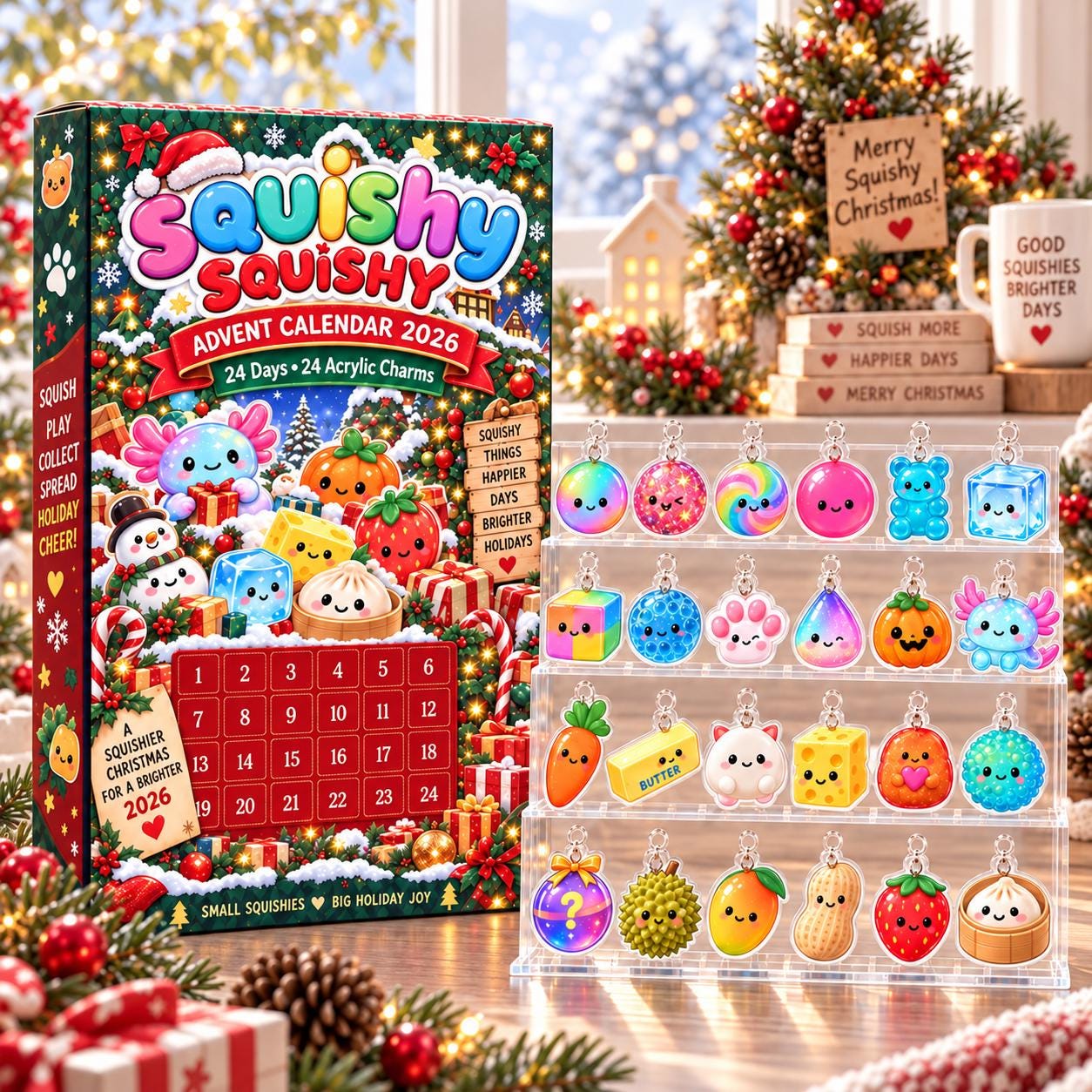 2026 Squishy Advent Calendar HG, 24-Day Christmas Countdown Box, 24 Acrylic Squishy Charms, Kawaii Mystery Collectible Calendar - Image 2