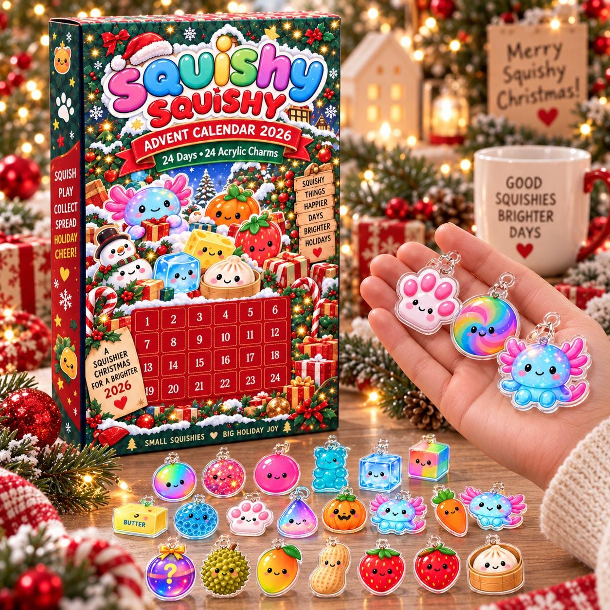 2026 Squishy Advent Calendar HG, 24-Day Christmas Countdown Box, 24 Acrylic Squishy Charms, Kawaii Mystery Collectible Calendar - Image 5