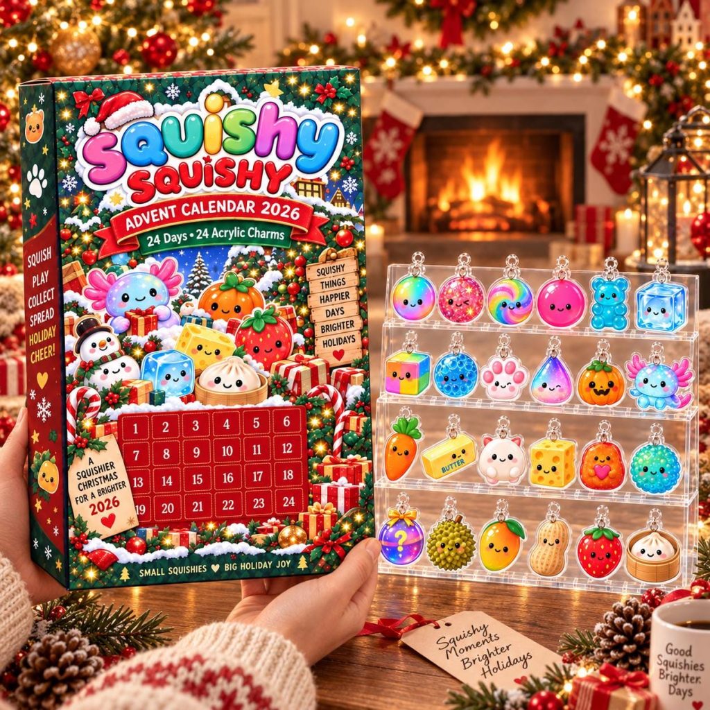 2026 Squishy Advent Calendar HG, 24-Day Christmas Countdown Box, 24 Acrylic Squishy Charms, Kawaii Mystery Collectible Calendar