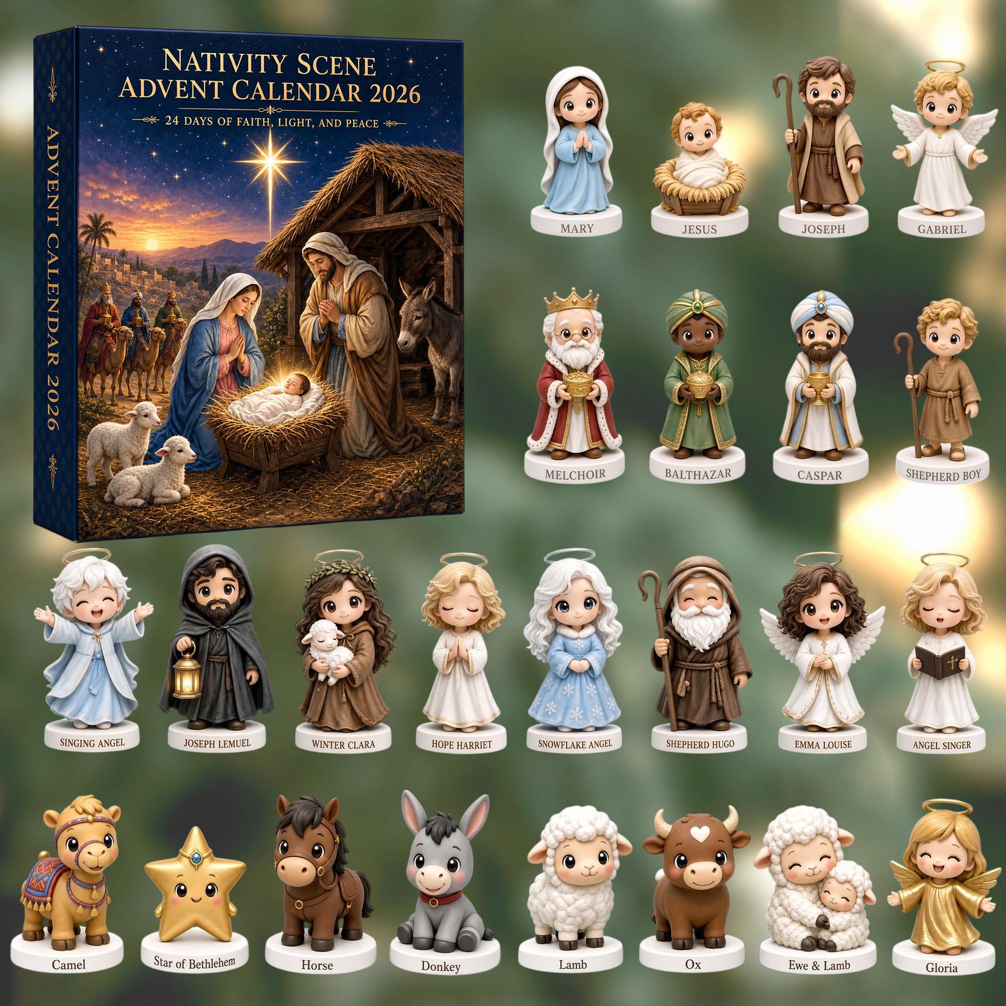 Nativity Advent Calendar HG 2026, 24 Day Christmas Countdown, Acrylic Nativity Ornaments, Christian Christmas Gift for Kids & Family