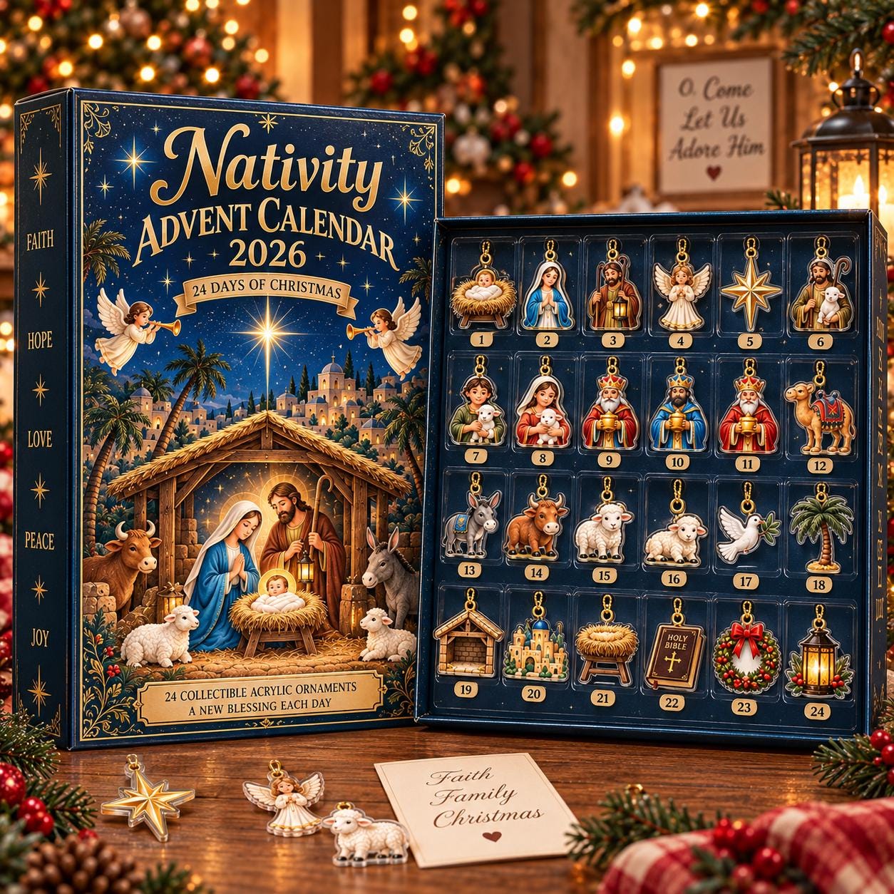 Nativity Advent Calendar HG 2026, 24 Days Christmas Countdown Calendar, Religious Christian Advent Box, Acrylic Nativity Scene Ornaments Gift
