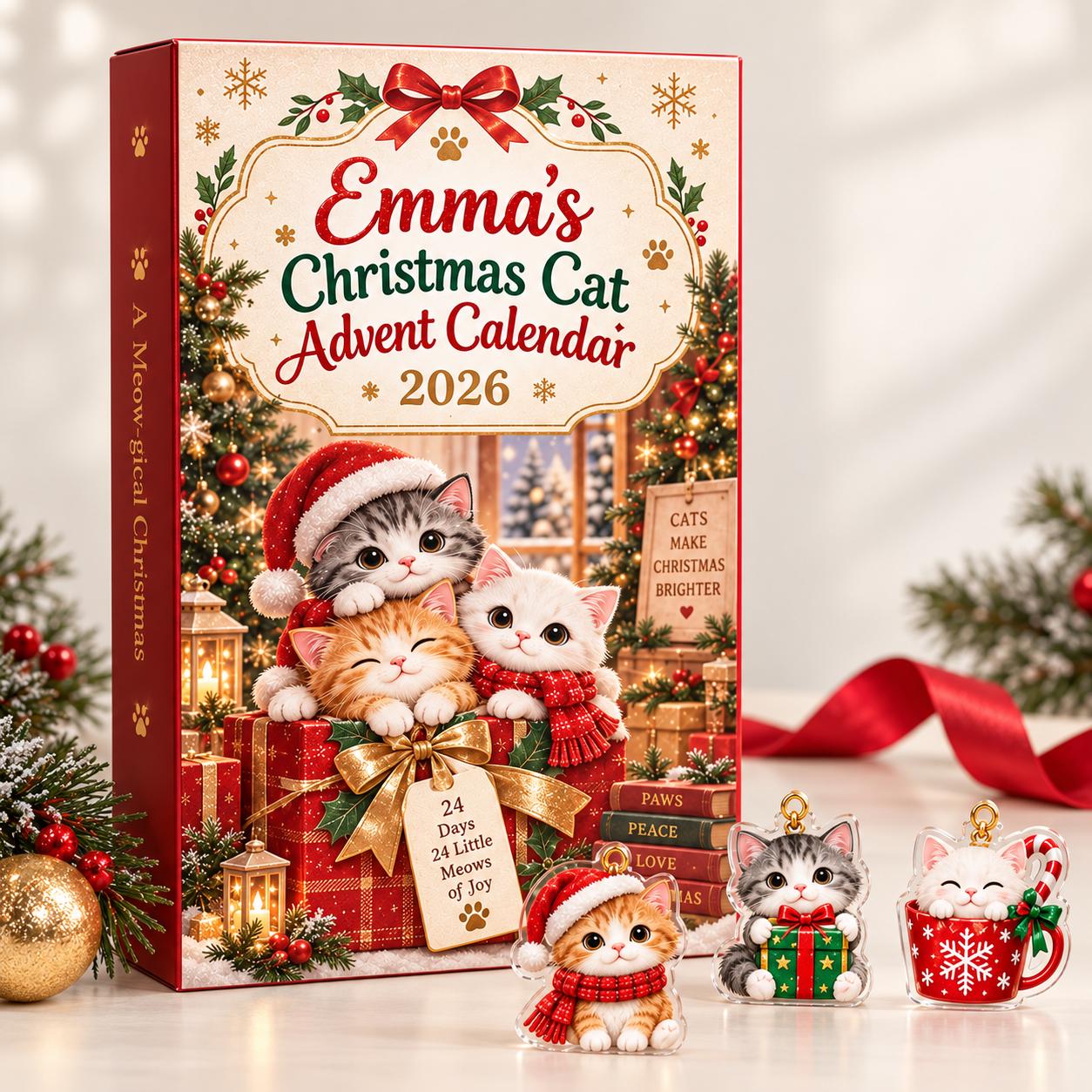 Personalized Christmas Cat Advent Calendar HG 2026, 24 Acrylic Cat Ornaments, 24 Day Countdown Box, Cat Lover Gift, Pet Family Keepsake - Image 6